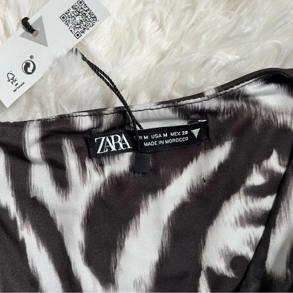 Zara NWT Zebra Animal Print Long Sleeve V-Neckline Stretch Dress Size Medium - Picture 12 of 15